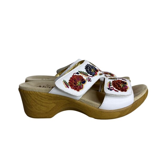 Alegria Women's Clog Linn Embroidered Sandal‎ Adjustable White Leather Euro 39 - Picture 3 of 7